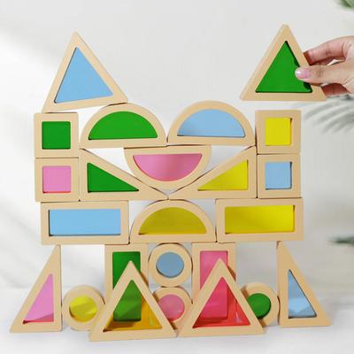 24Pcs Wooden Stacking Building Blocks Geometry Sensory Toy Colorful Color Early Learning Toy for Parent and Child Game