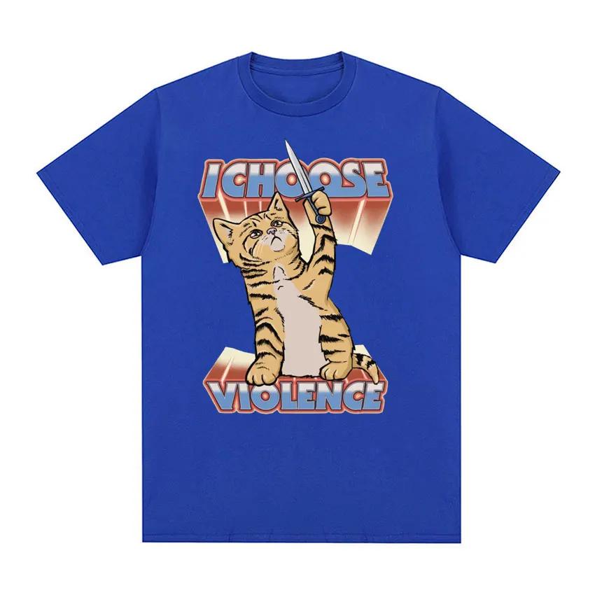Funny I Choose Violence Vintage Cat Meme T-shirts Women's Men Fashion Trend Y2k T-shirt Casual Cotton Short Sleeve T Shirts Tops