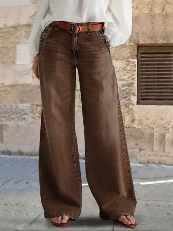 Women s Fashion Washed Wide-Leg Jeans - High-Quality Denim XL