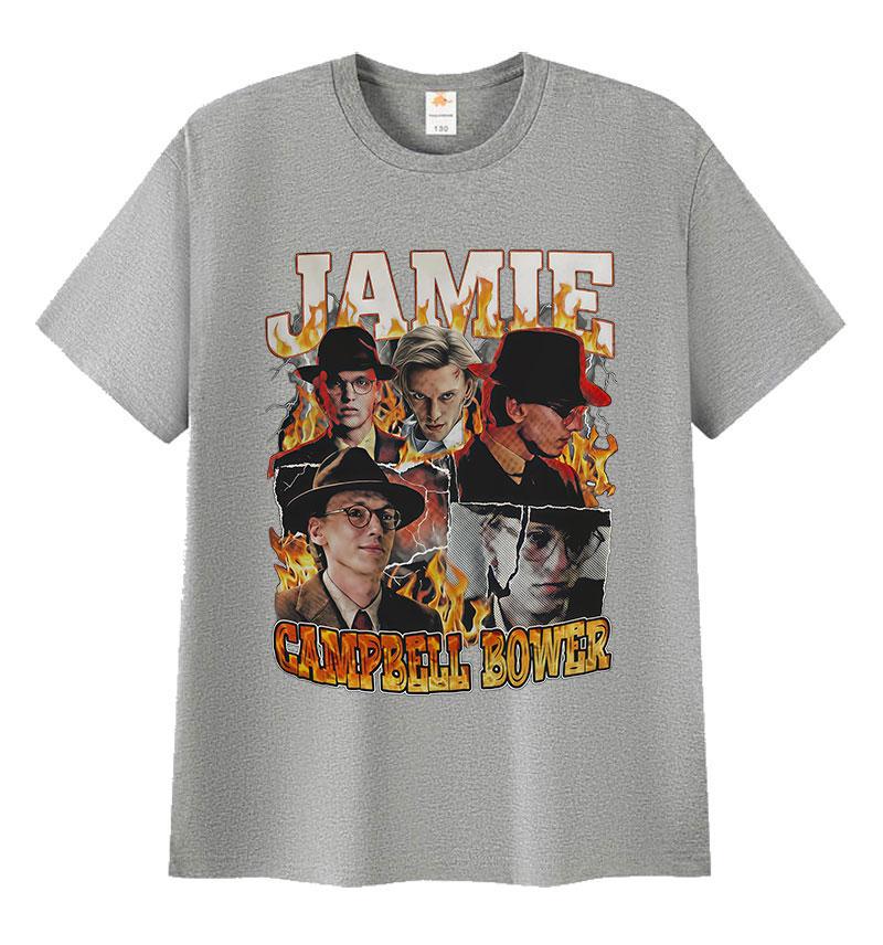 Limitierte Schauspieler Jamie Campbell Bower Grafik T-Shirt Herren Retro Mode Übergroßes Baumwoll-T-Shirt Klassische Gothic-Kleidung T-Shirts
