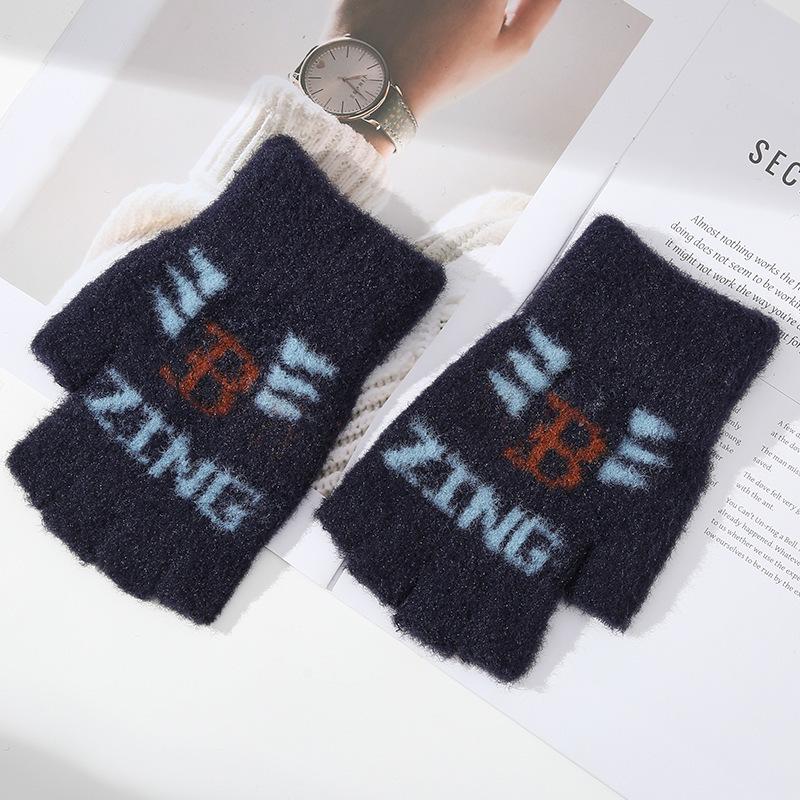 Теплые вязаные перчатки без пальцев Шерстяные с вырезанными пальцами Красивые буквы для работы Жаккардовые One Size