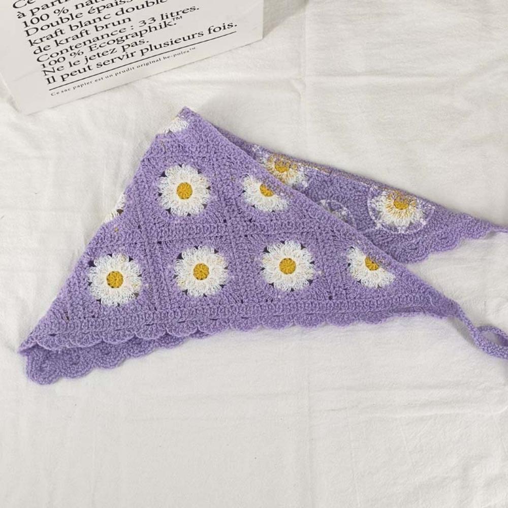 Flower Triangular HairScarf Knitted Small Square Scarf Ins Women's Headscarf  for Autumn