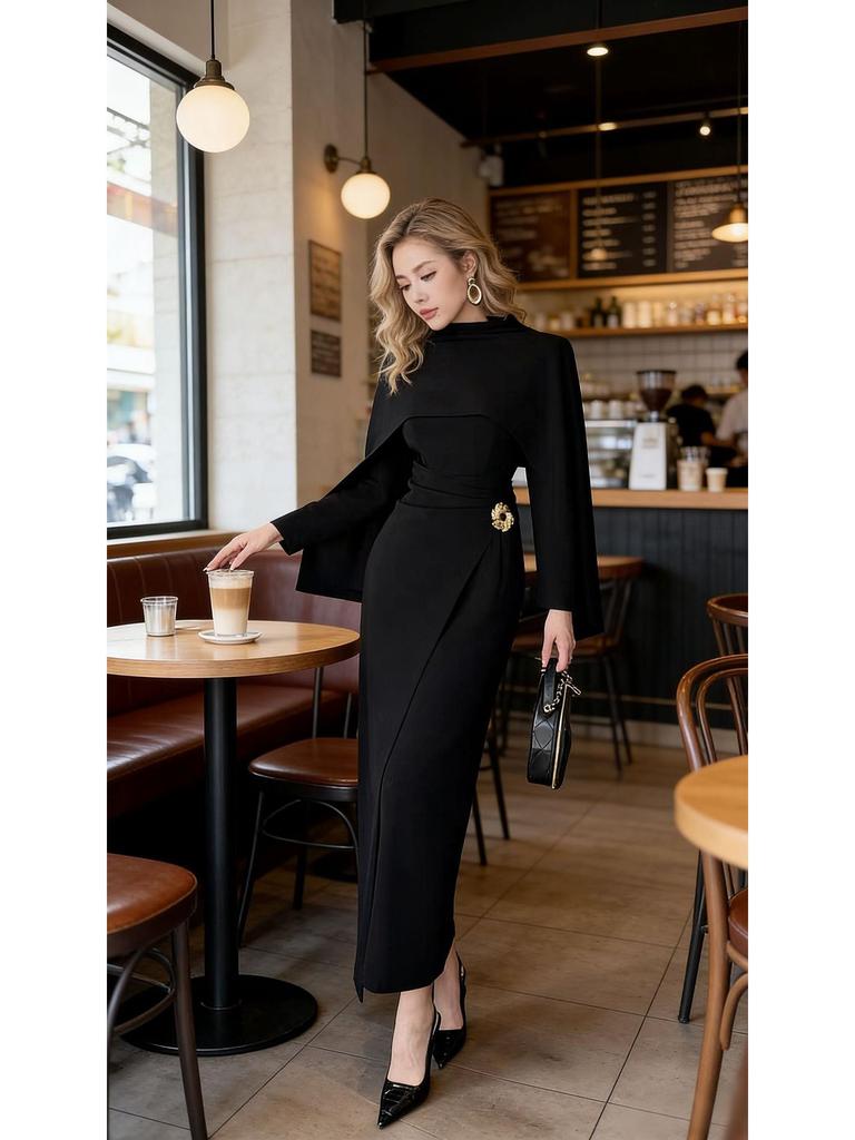 2024 Spring/Autumn High-Quality Shawl & Slim-Fit Dress Set