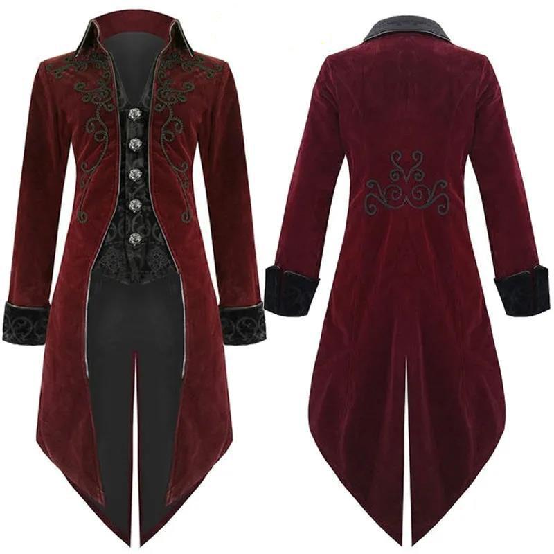 

Ретро смокинг костюм V-образный вырез цветочный флокированный халат повседневный тонкий ветровка поддельный 2 шт пальто длинный выше колена для мужчин S розы красного