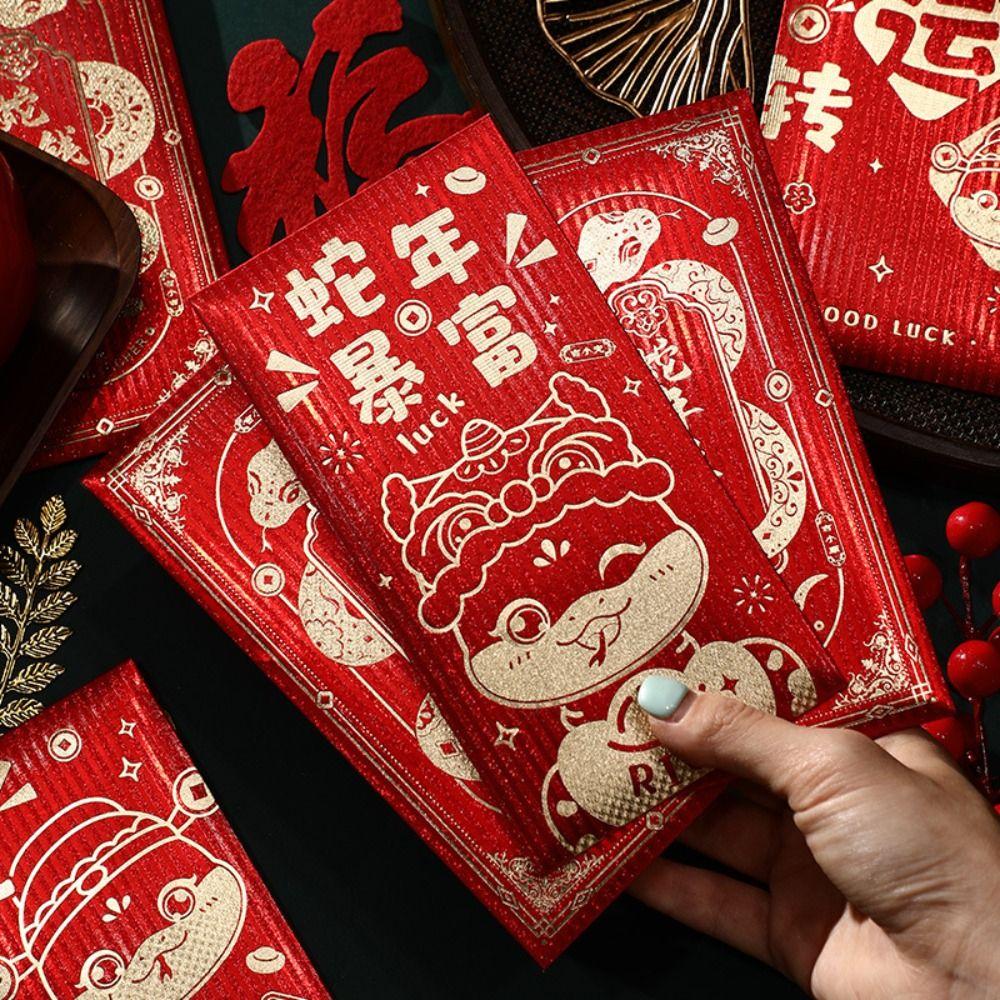 6pcs Cartoon 2025 Chinese Red Envelopes Traditional 2025 Snake Year Red Envelopes  Celebration Party