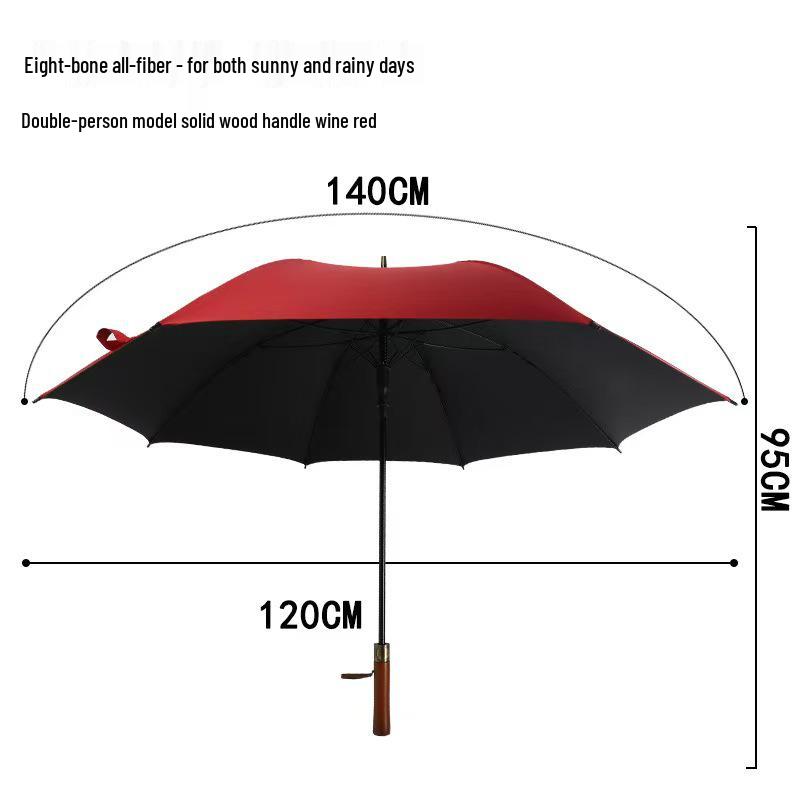 Automatic Wooden Handle Golf Umbrella: Long Handle, Double Person, Sun & Rain Protection, Men's Business Gift, Customizable Advertising.