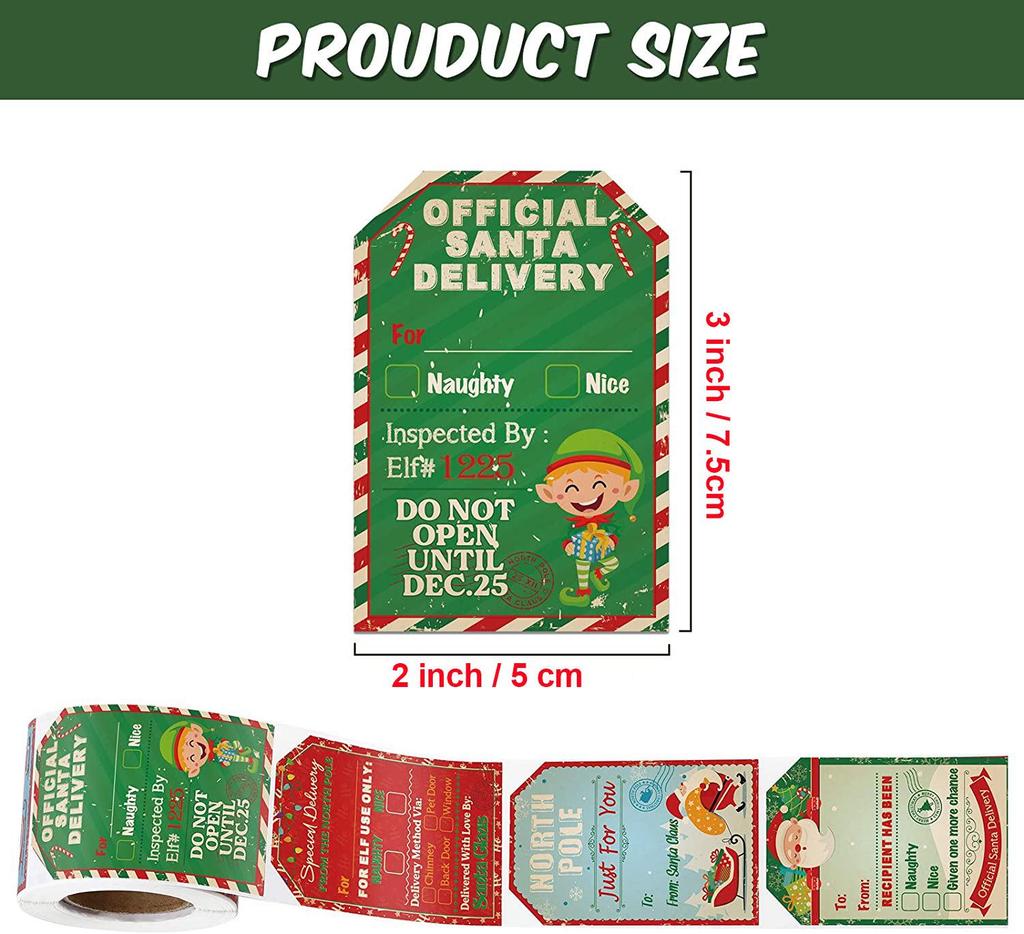 Christmas Holiday Gift Series: 200 Self-Adhesive Decorative Stickers/Roll