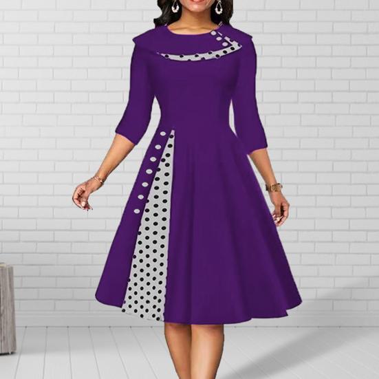 Knoflíček s výstřihem do O Elegantní krása Dámské šaty Rukávy Pas Přiléhavé šaty Jarní řasený velký lem Dámská dekorace Dlouhý podzim Elegantní tečka