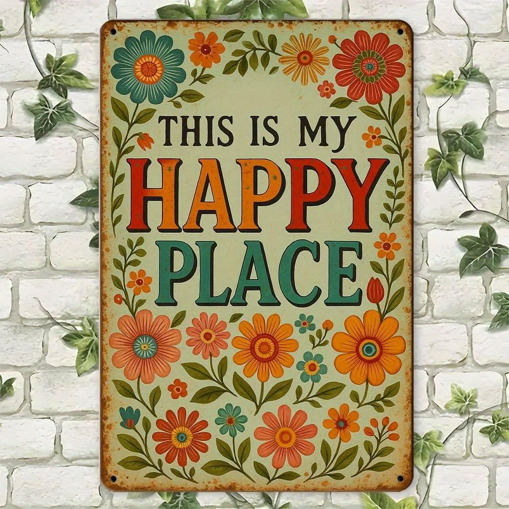 

Happy Place Welcome rustic metal sign, 8x12 inch. чистый