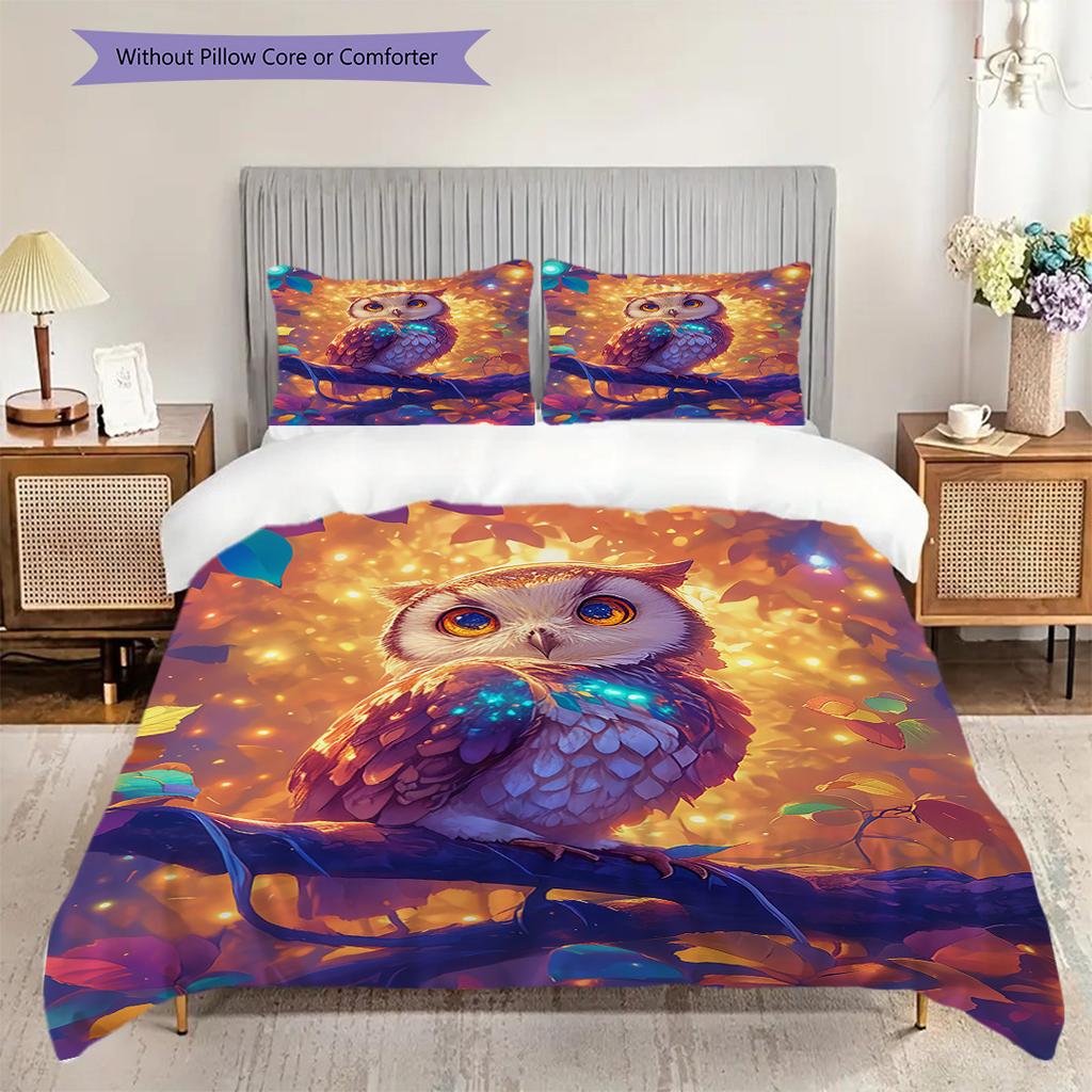 Owl Pattern Bedding Quilt Set Quilt Cover Pillowcase Home Decoration Birthday Gift (1 * duvet cover + 2 * pillowcase, without core)