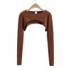 Women's Neck Ribbed Crop Top Pullover Long Sleeve Cropped T-Shirt Casual Boleros Shurgs Streetwear
