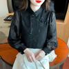 2025 Spring New Chinese Style Women Blouses Shirts Long Sleeve Stand Collar Black White Chiffon Blouse Shirt Women Tops J771