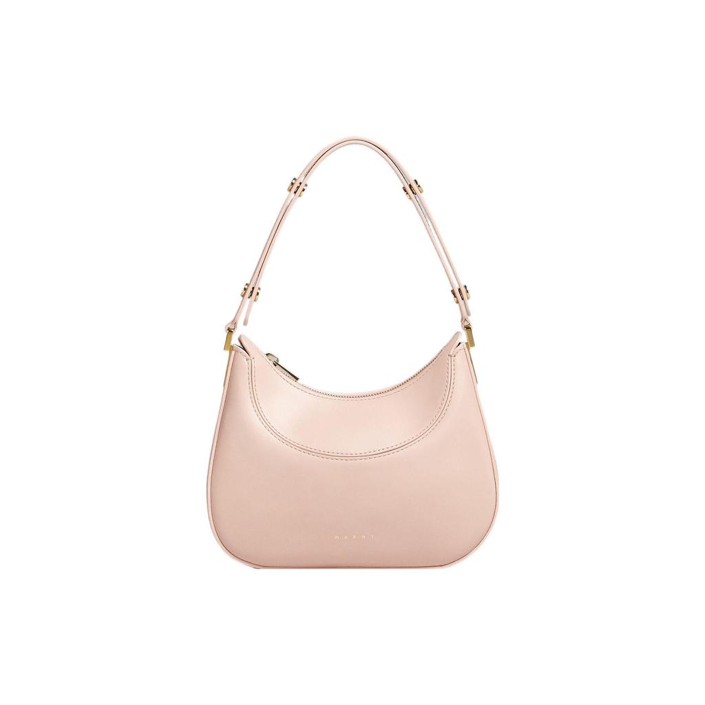 Marni Milano Gold Print Logo Zipper Closure Leather Tote Shoulder Bag Women Bags Light-Pink BMMP0103U0LV58900C33