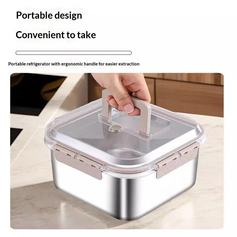 Portable Stainless Steel Fruit Salad Food Container Large Capacity Seal Lunch Box With Handle Lid Camping Picnic Bento Box