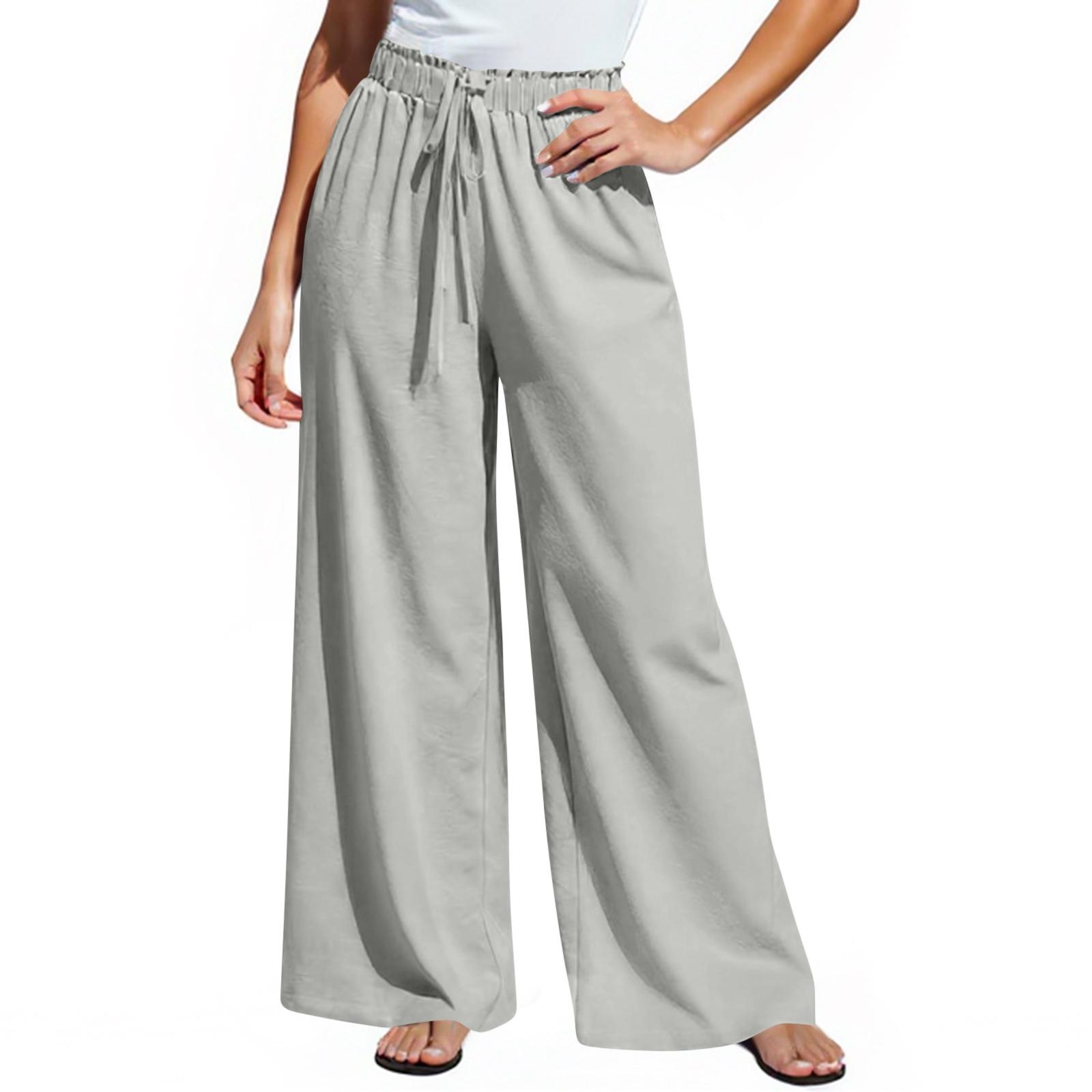 

Women s Fashionable Color Drawstring Elastic Waist Loose Wide Leg Casual Pants S
