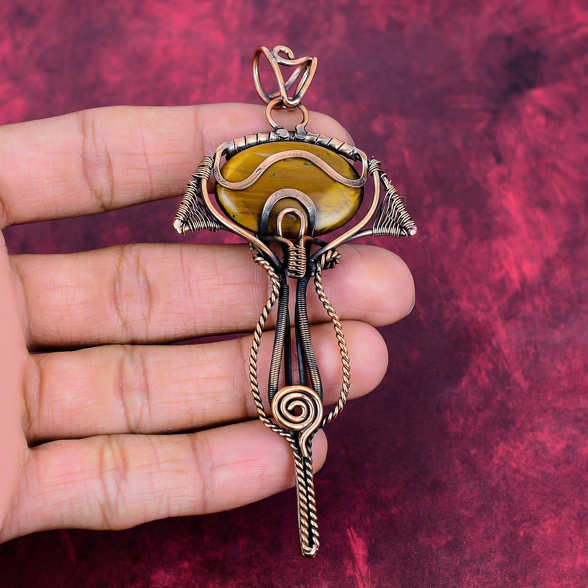 Tiger s Eye Pendant Copper Wire Wrapped Pendant Handmade dainty Gemstone Jewelry