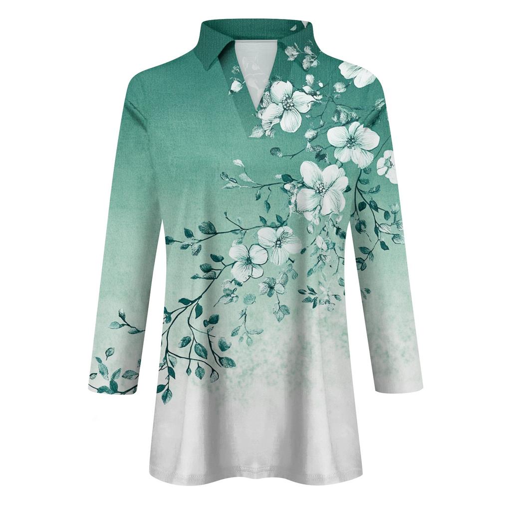 Women's Summer Fashion Casual  Print V-Neck Three Quarter Sleeve  Shirt Top