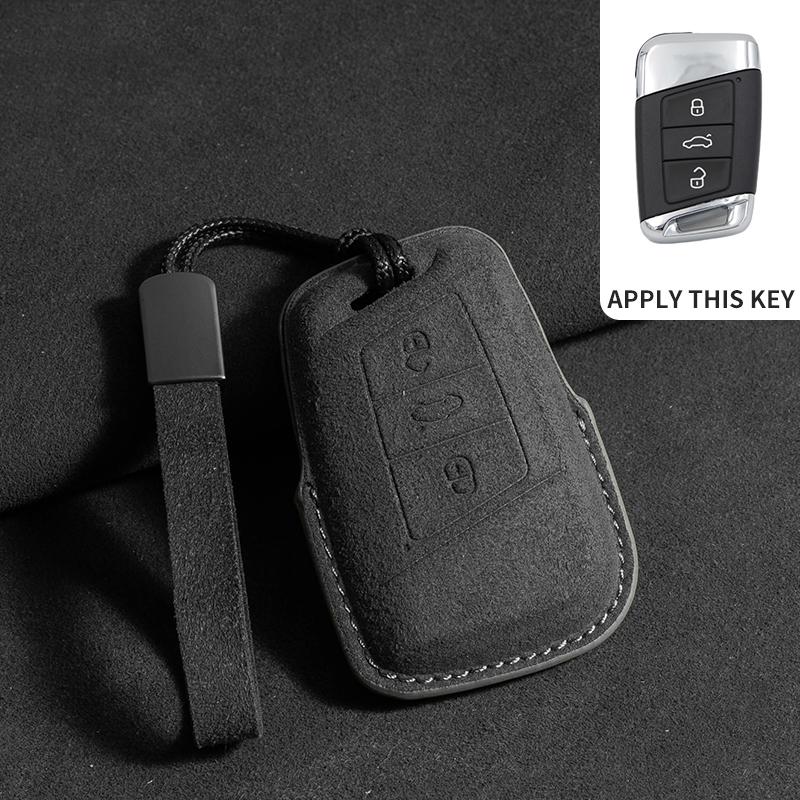 

Suede Car Key Case Cover Fob For VW Volkseagen Polo Golf Magotan Beetle Tiguan Passat 2017 Skoda Superb Kodiaq Octavia Accessory