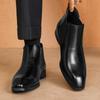 Men's Chelsea Boots British Style Leather Boots Business Dress Botas Classic Slip-On Ankle Booties Casual High Top Boots for Men