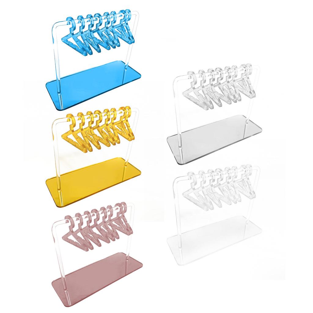 1 Set Acrylic Earring Holder with Mini Hangers Colorful Coat Hanger Shape Earring Display Stand with Mirrored Base