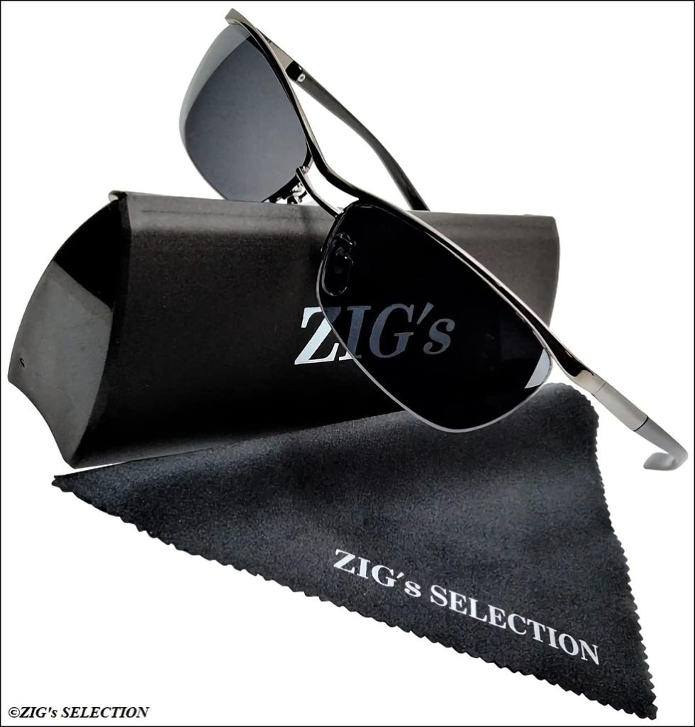 All Dark UV Black Original Sunglasses Case with Cloth [ZIGs] Black, Black, Protection, Frame, Metal, Half-Rim, Two-Bridge, Square, Men's, (gls03bl)