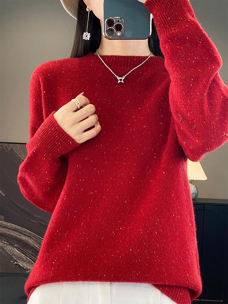 100% Pure Wool Seamless Round Neck Long Sleeve Slimming Sweater for Women - Autumn Winter Base Layer