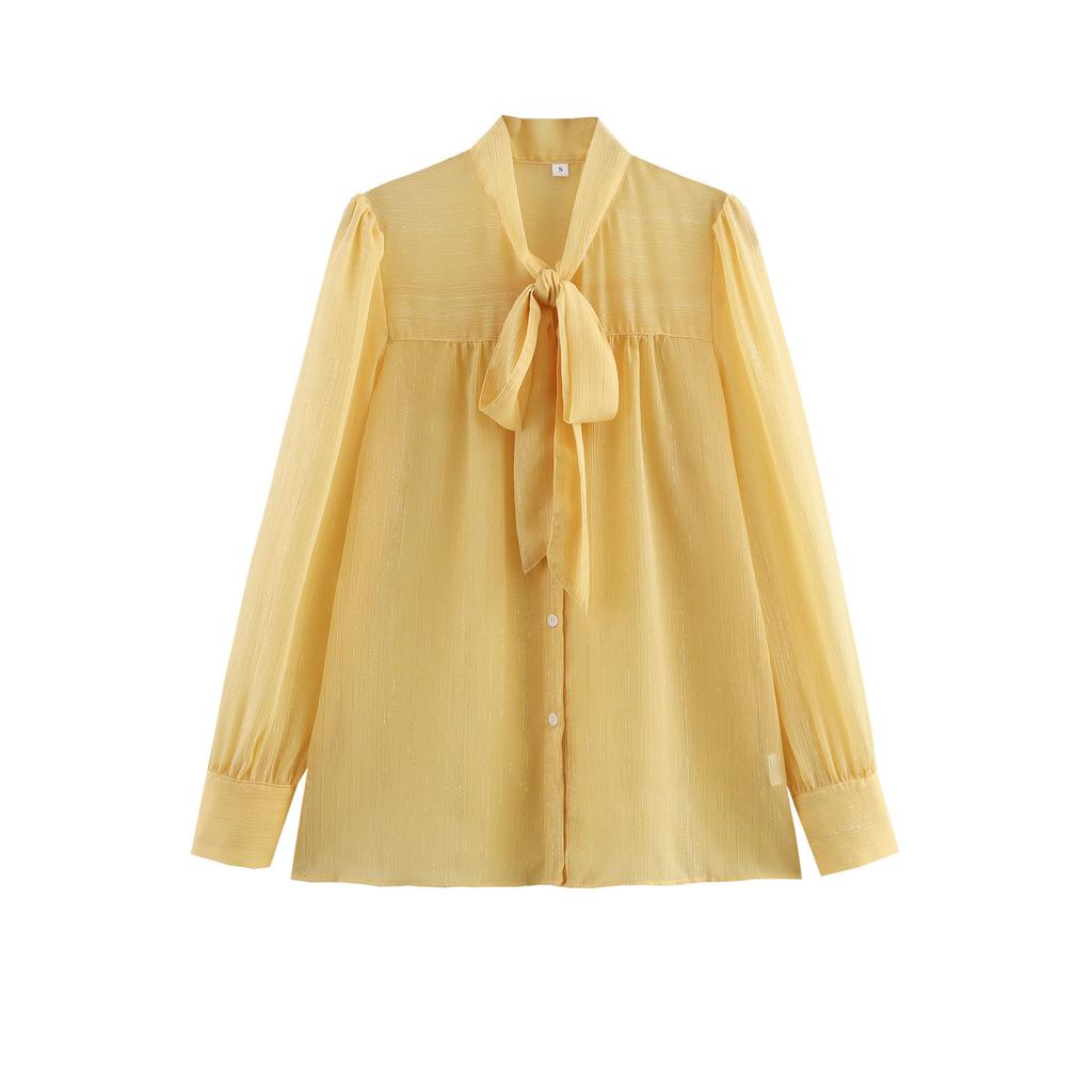 European and American French style, women's clothing, fashionable and versatile, simple temperament two-color light and elegant shirt