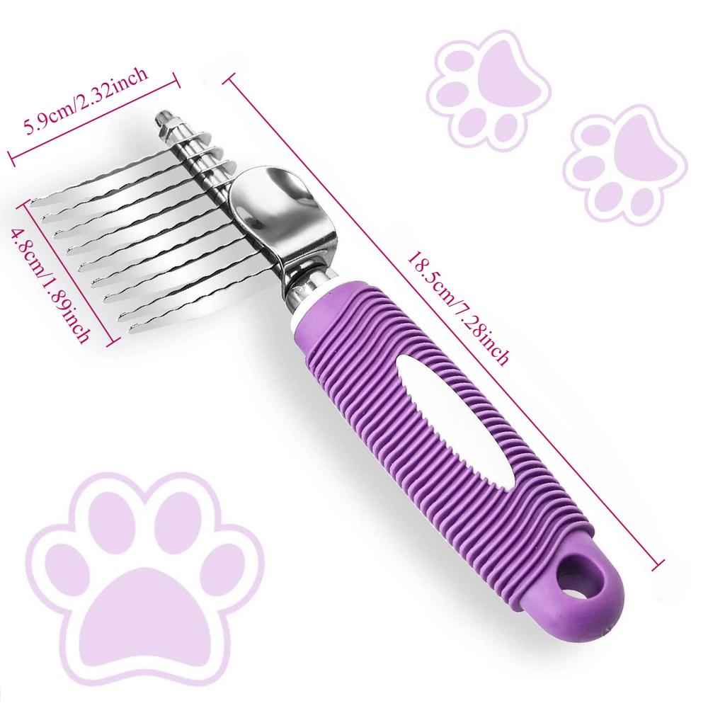 Pet Dematting Fur Rake Comb Brush Tool Dog and Cat Comb with Long Safety Blades for Detangling Matted or Knotted Undercoat Hair