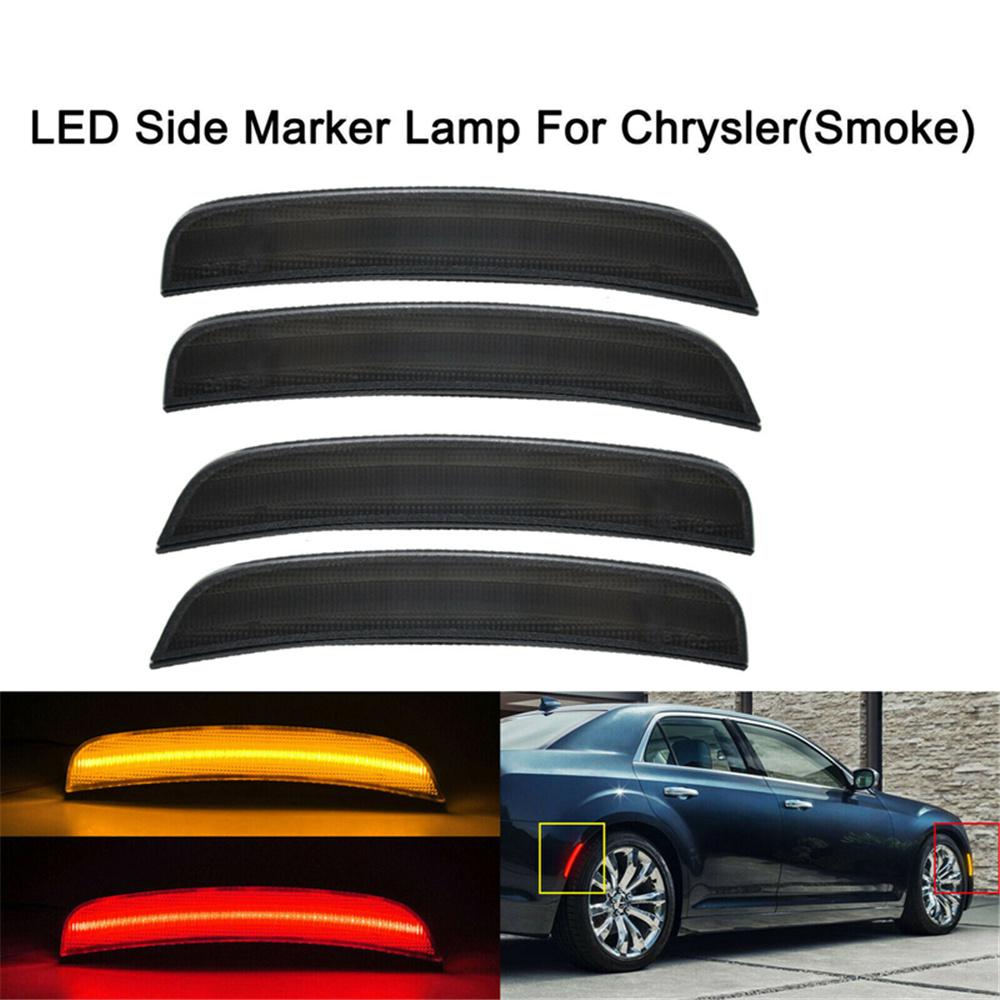 4 Pcs Strobe Lights For 2015-2021 Chrysler 300 Smoked LED Side Marker Light Front Rear Lamp Amber and Red Single Row Lamp Bead