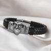 Dawapara Punk Flying Eagle Owl Bangle Bracelet 20cm Black Leather Wristband for Men Stainless Steel Jewelry