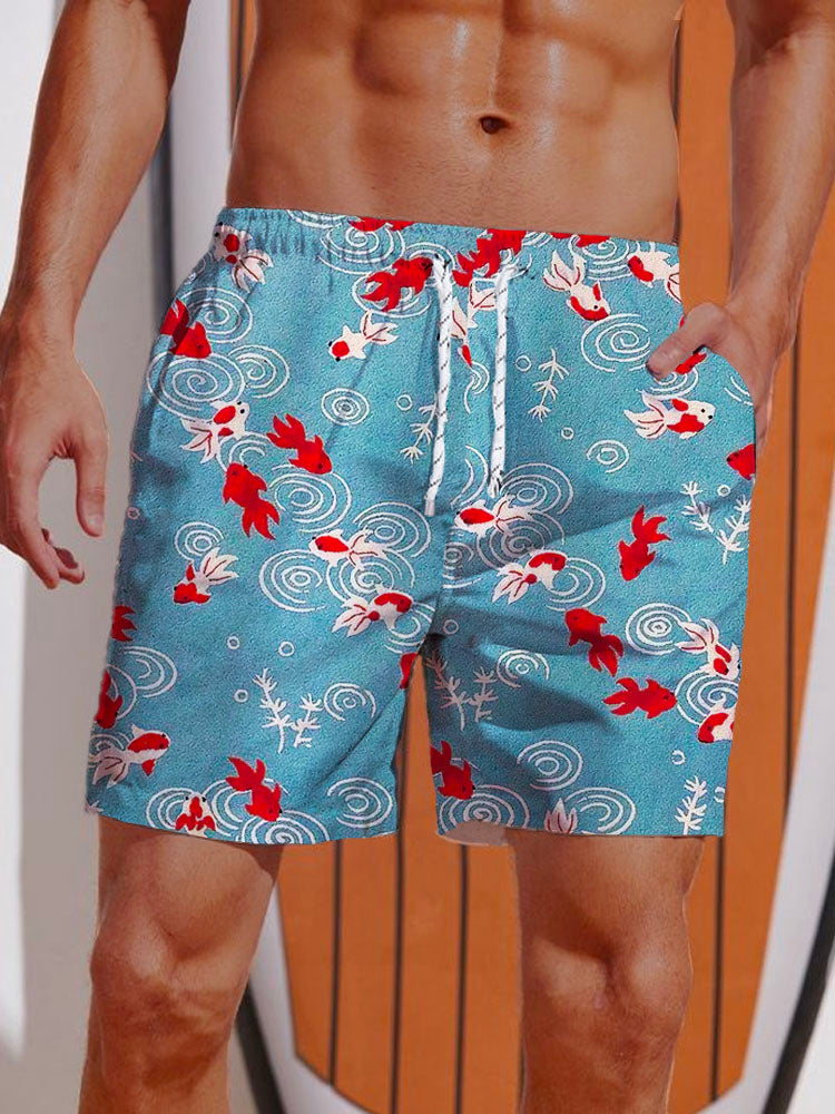 2024 Summer 3D Printed Hawaiian Vacation Style Printing Shorts Men's Board Shorts Casual Swim Trunks Drawstring Breathable Short