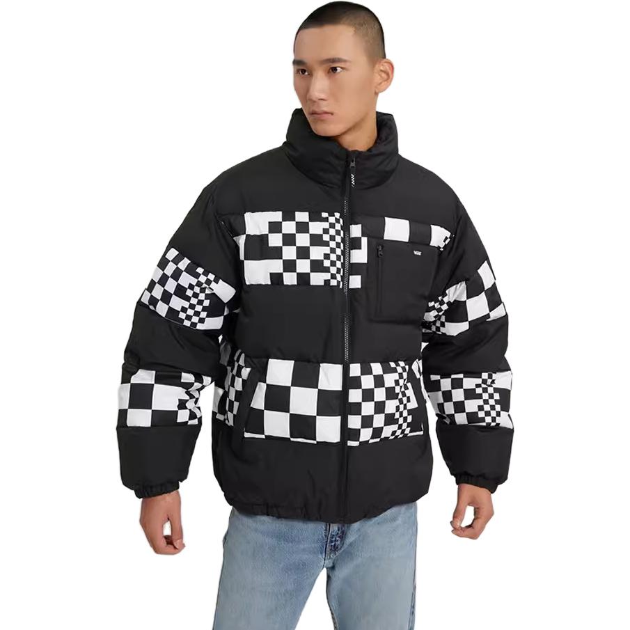 Vans Checkerboard Patchwork Stand Collar Long Sleeve Down Jacket Unisex Outerwear Black VN0A7YIVBLK