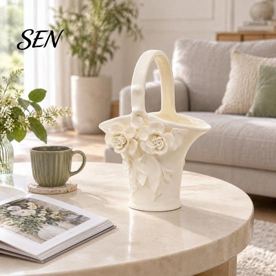 Flower Arrangement Holder PETG Rose Relief Basket, French Pastoral Style Floral Artificial Bouquet Holder, Decorative Vase for Table Centerpiece Home