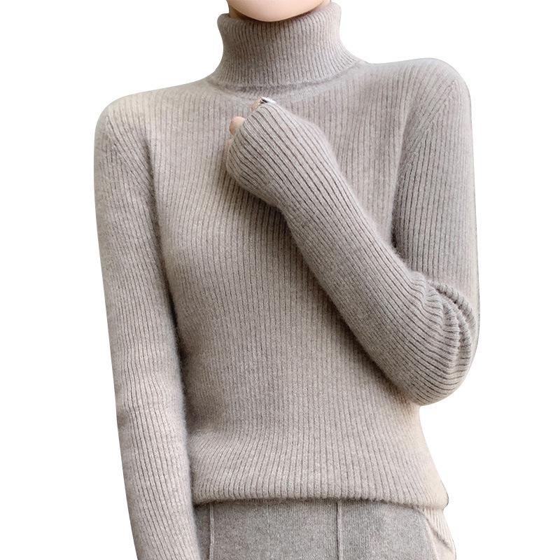 Women's Striped Turtleneck Sweater - High Neck, Long Sleeve Knit Top, Autumn/Winter Base Layer.