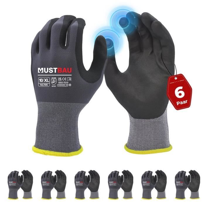 Gants De Travail - Mustbau - N1705 - Écran Tactile - Résistants À l'Abrasion - Taille XL