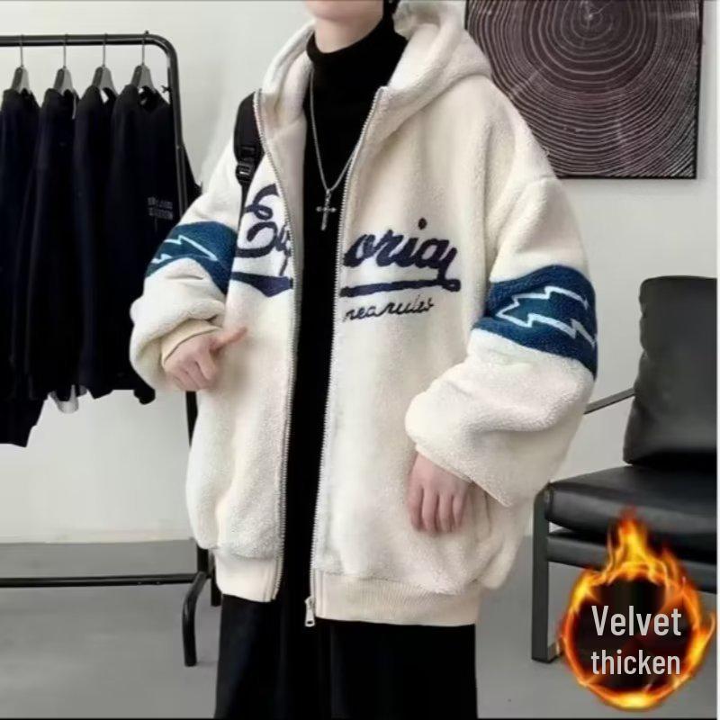 Men's Winter Velvet Hoodie - Trendy Loose Lamb Wool Sweatshirt for High School Students