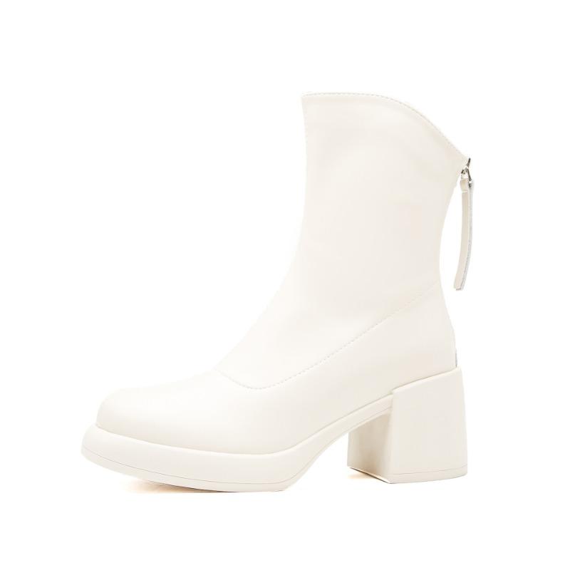 Autumn and Winter New Small Short Boots Women's Thick Heel Thin Boots Round Head Super Soft Thick Sole White Short Boots Tide