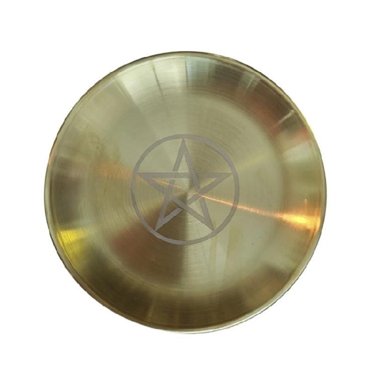 Pentagram Altar Ritual Burning Candle Holder Plate Stainless Steel Flat Bowl