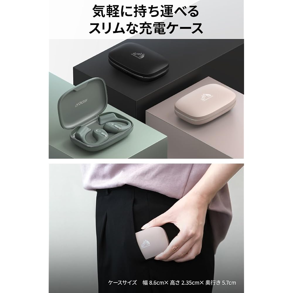 JVC Kenwood Victor HA-NP50T-CA Wireless Earphones, Bluetooth, Open Ear Design, Multipoint Connectivity, Over-Ear Design, Up to 38 Hours Playback, Buil