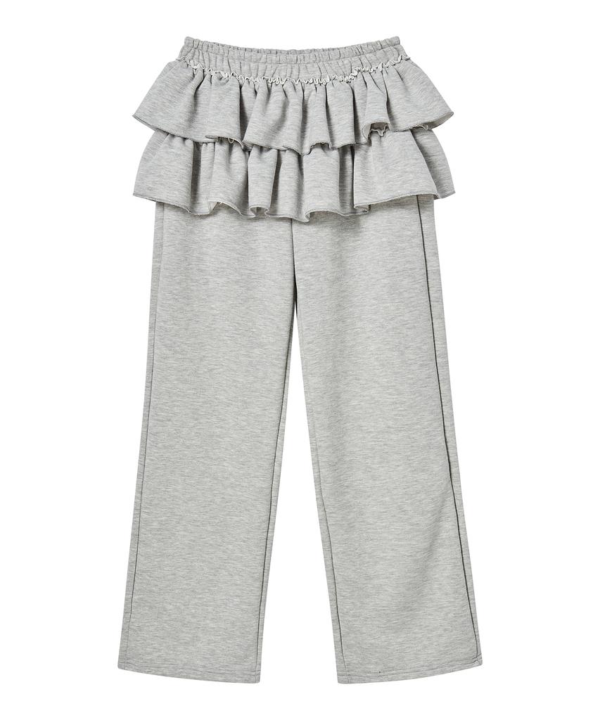 AWESOME STUDIO Frill Tiered Skirt Embellished Sweatpants Black