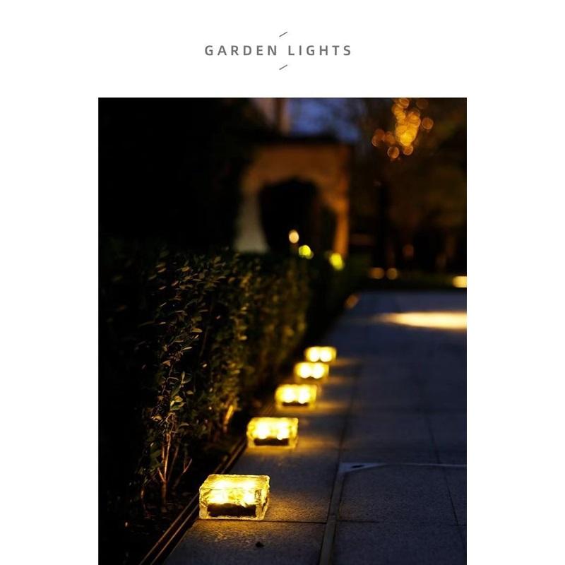 Square Ice Tile Lamp Household Garden Induction Square Solar Lamp Outdoor Waterproof Step Decoration Ice Cube Garden Lamp