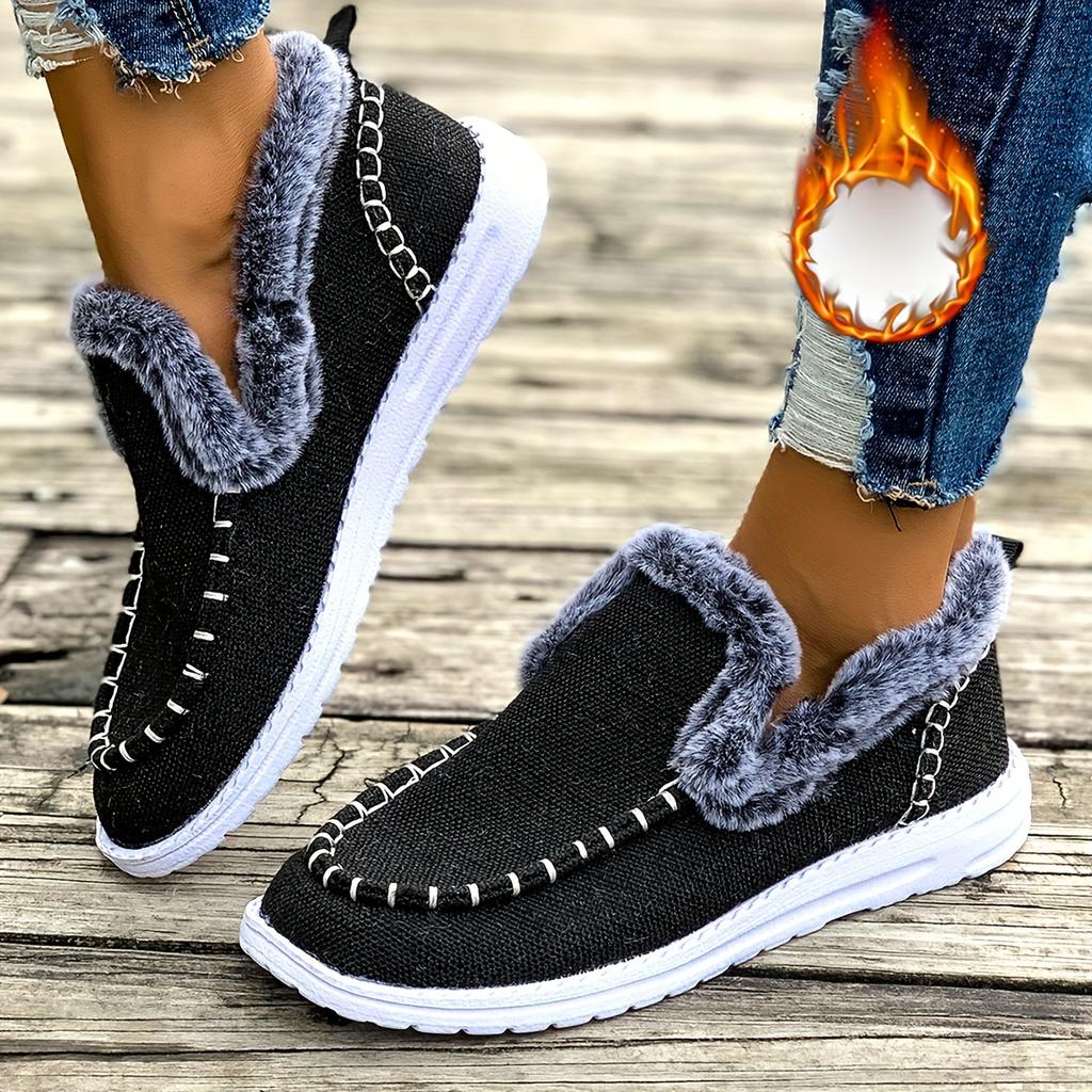 Women's naked boots with plush lining | Women's comfortable winter boots, casual shoes, round toe design, winter casual shoes