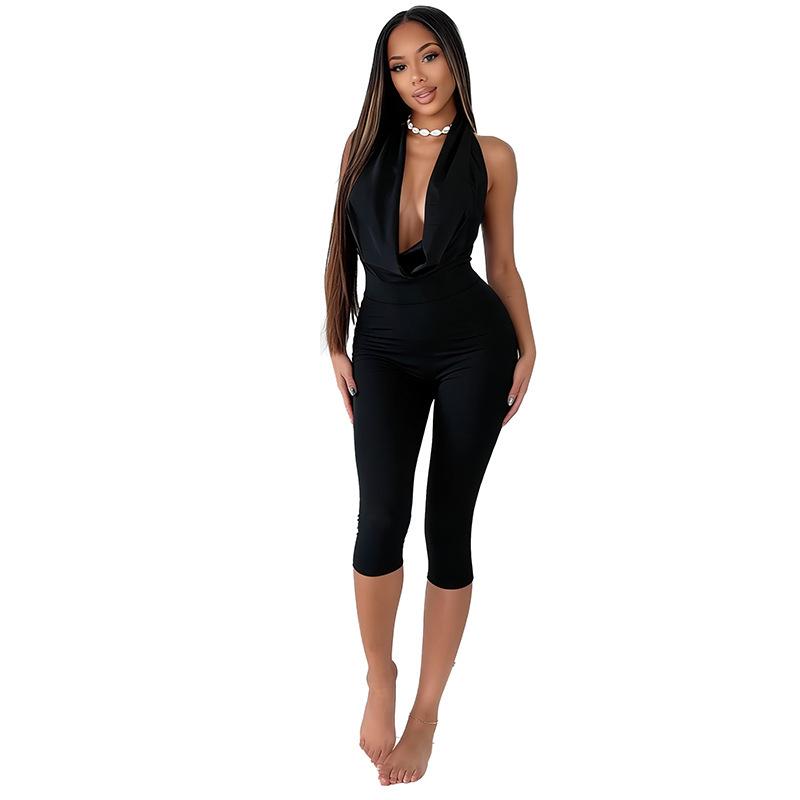 Women's 2026 Summer Draped Neck Backless Tie Bodycon Jumpsuit