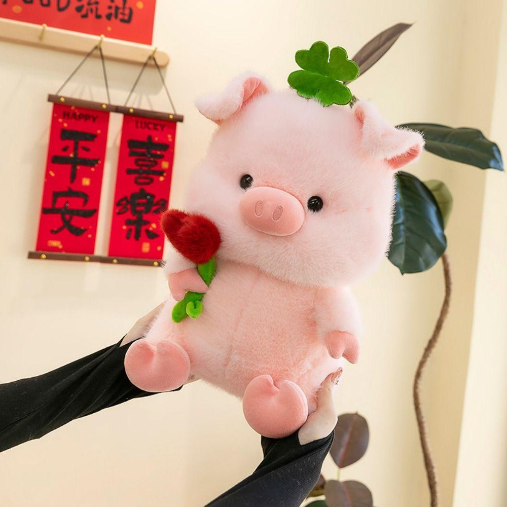 Fluffy Pig Hold Flower Plush Doll PP Cotton Pig Stuffed Dolls Stuffed Pig Plushie Toy  Home Decor