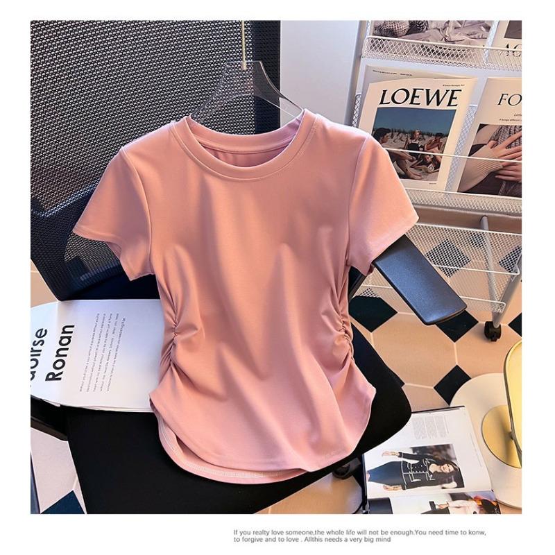 

Необычная футболка с коротким рукавом женская летняя новая корейская версия свободная талия топ 2XL розовый