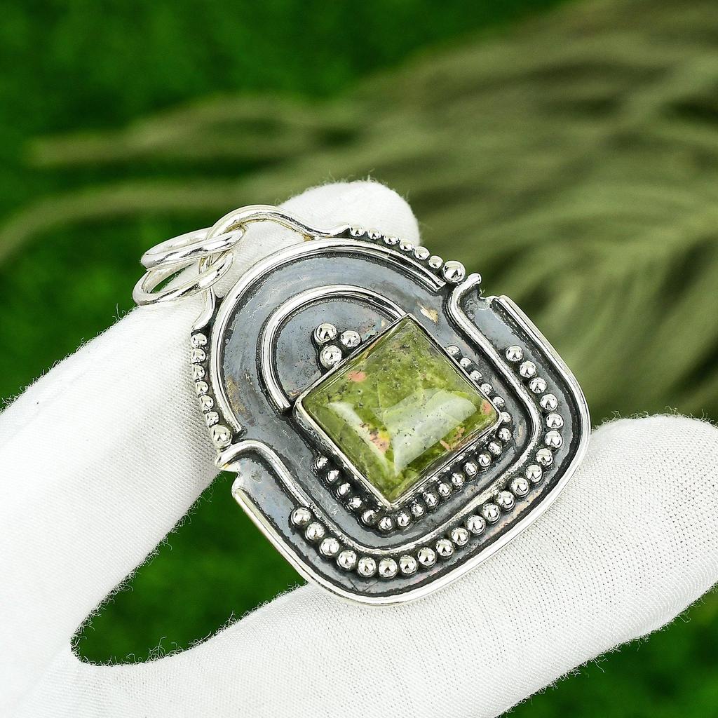 Friendship Day Deal Unakite Stone Bezel Sister Engagement New Pendant 925 Silver