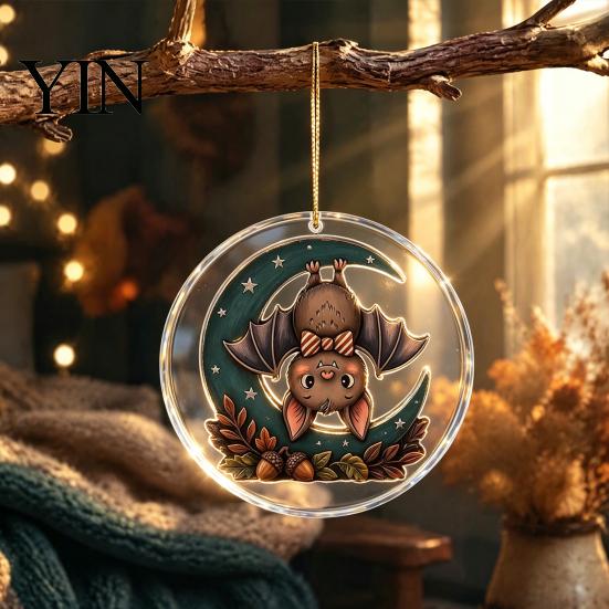Festive Home Decor Halloween Ghost Hanging Ornament, Double Side 2D Acrylic Black Cat Bat Skull Spooky Room Pendant for Door Window, Party Decoration