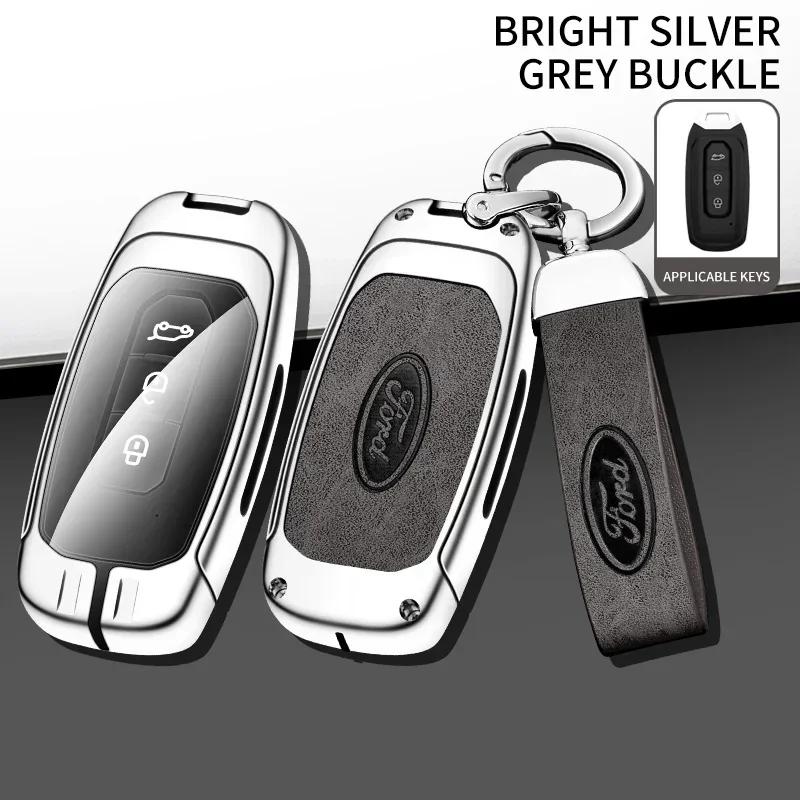 

Car Sticker 2026 Ford New 2025 Hot Car Metal Leather Remote Key Case Cover For Ford Territory EV EcoBoost S350 Yuhoo 7 8 Transit серебряный серый
