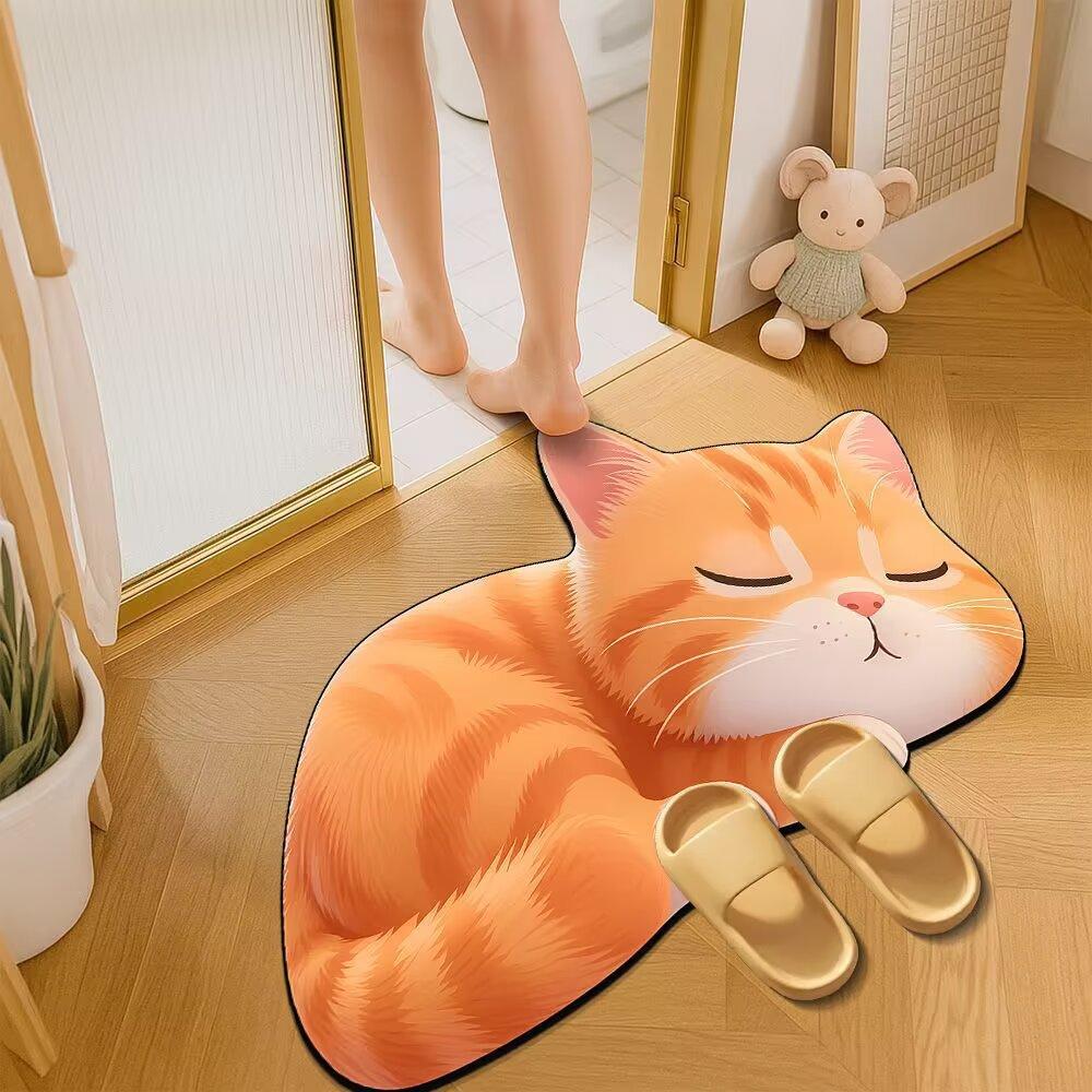 Cartoon Cat Bathroom Mat, Shower Room Water-absorbing and Wear-resistant Floor Mat, Room Dirt-resistant Door Mat