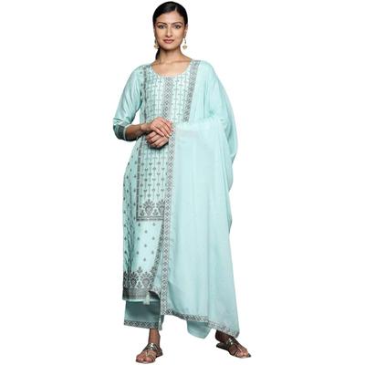 Libas Women's Silk Blend Kurta Set (38259_Turquoise Blue